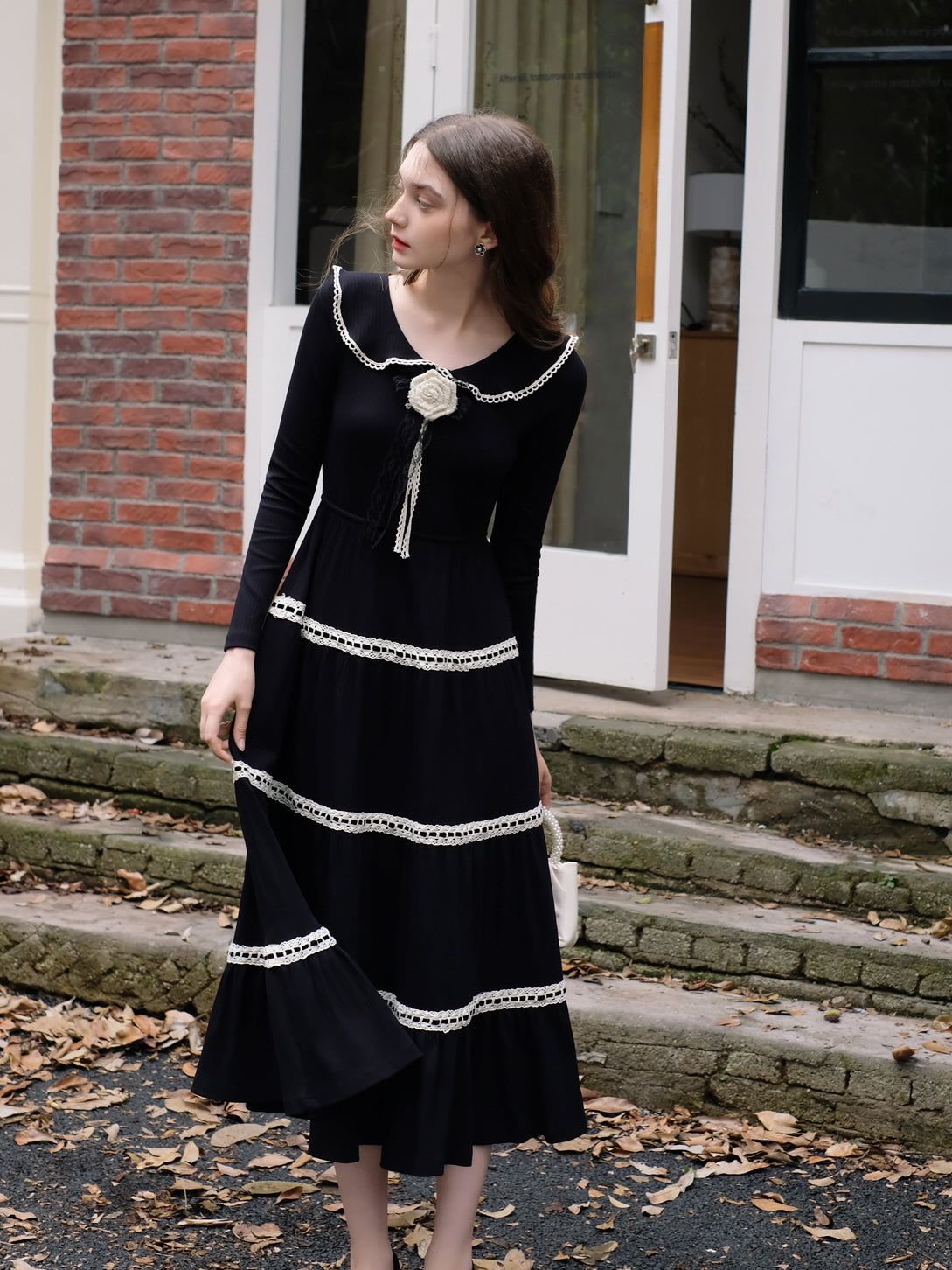 Vintage Black Lace Tiered Dress