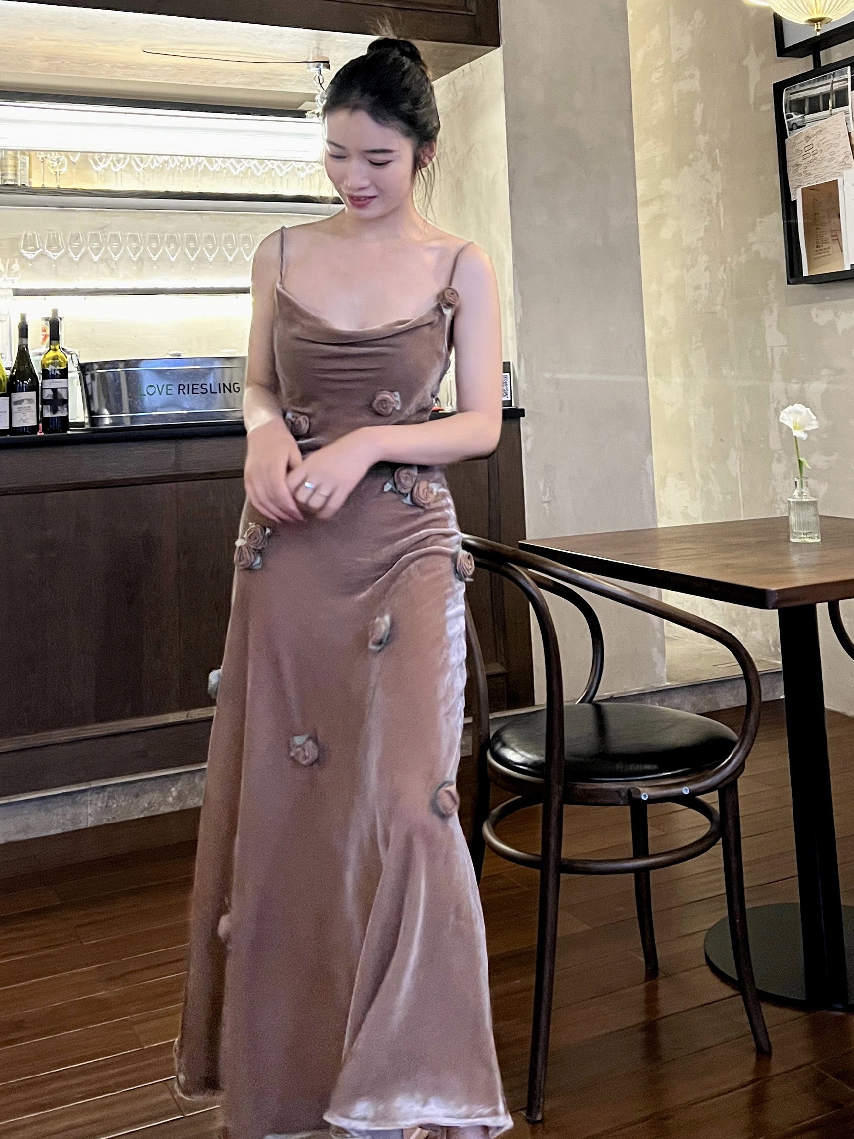 Velvet Blossom Evening Gown