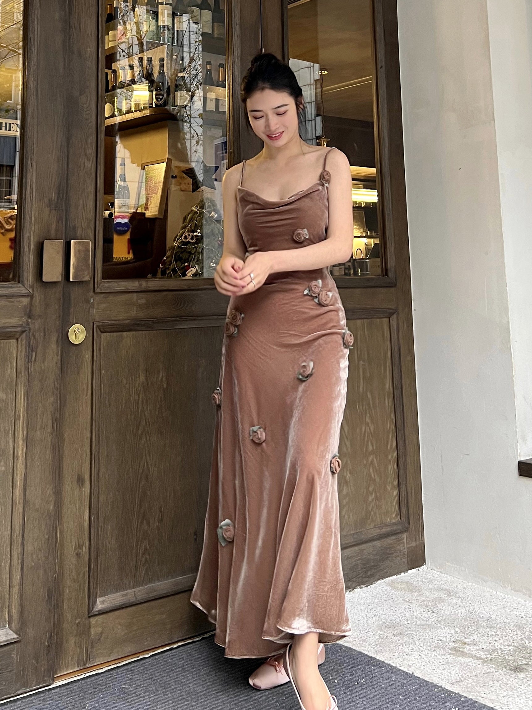 Velvet Blossom Evening Gown