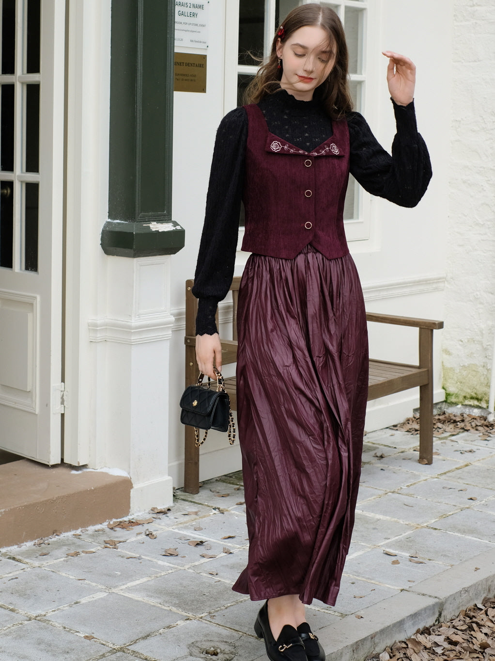 Romantic Lace Top and Embroidered Rose Vest