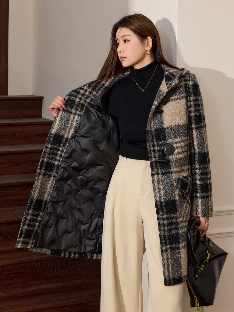 Checkered Hooded Toggle Coat