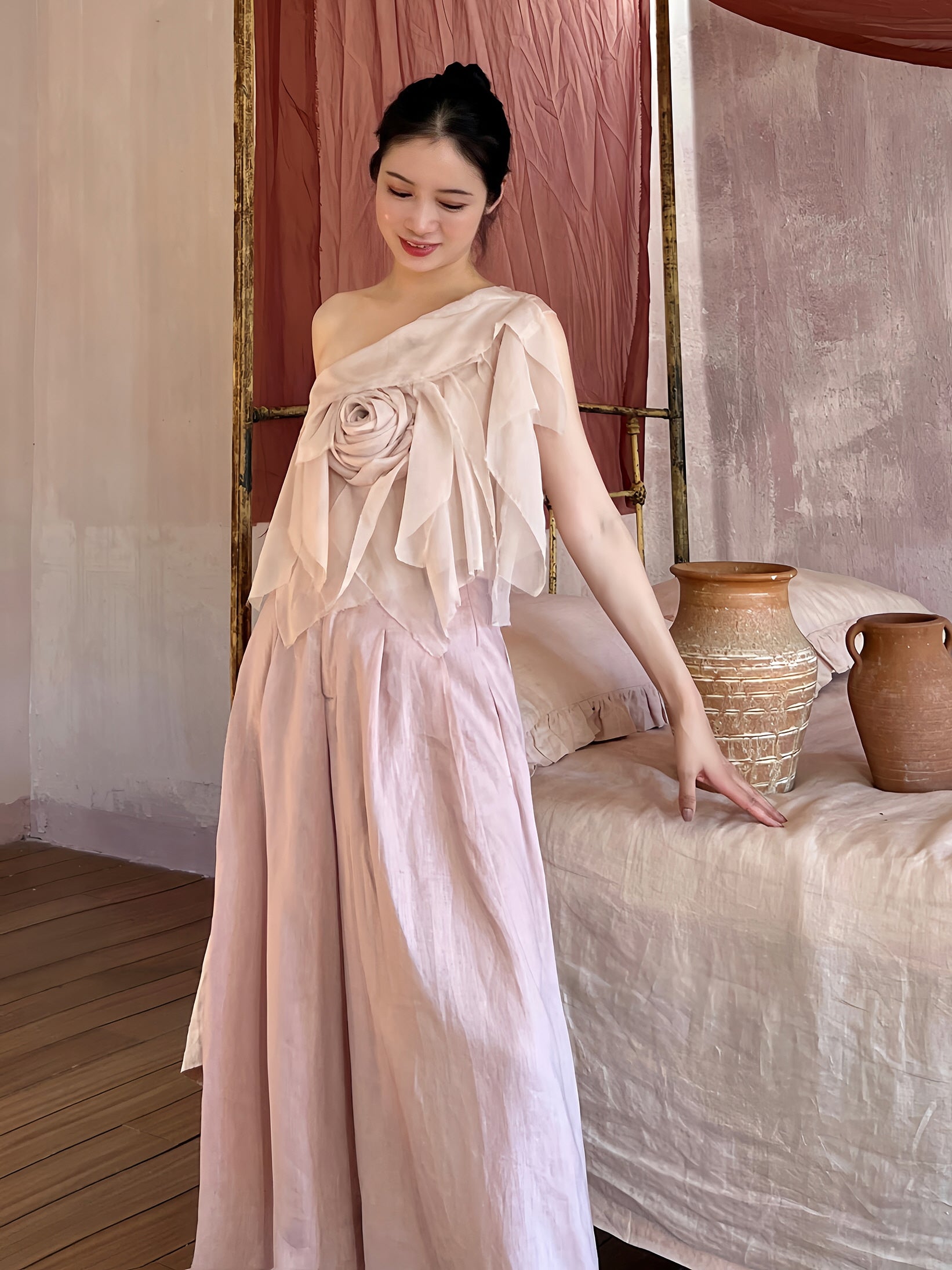 Blush Wide-Leg Flowing Pants