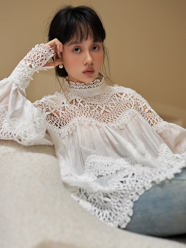 Victorian-Inspired White Lace Blouse