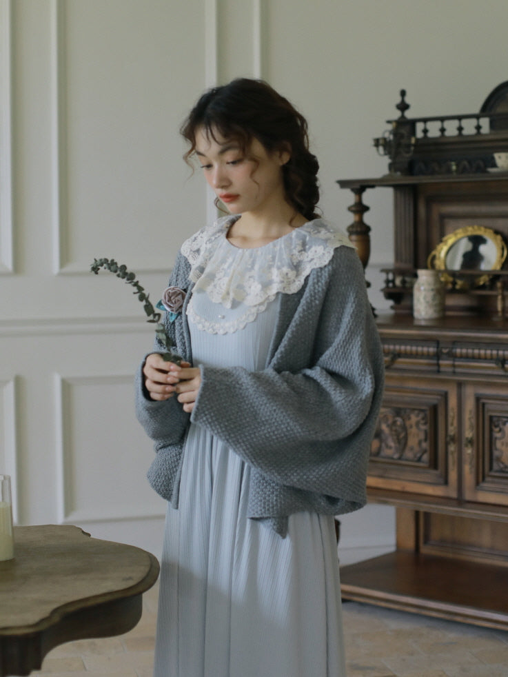 Powder Blue Lace Collar Knit Dress