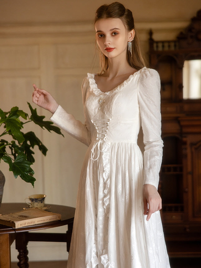 Princess Lace Vintage White Long Dress