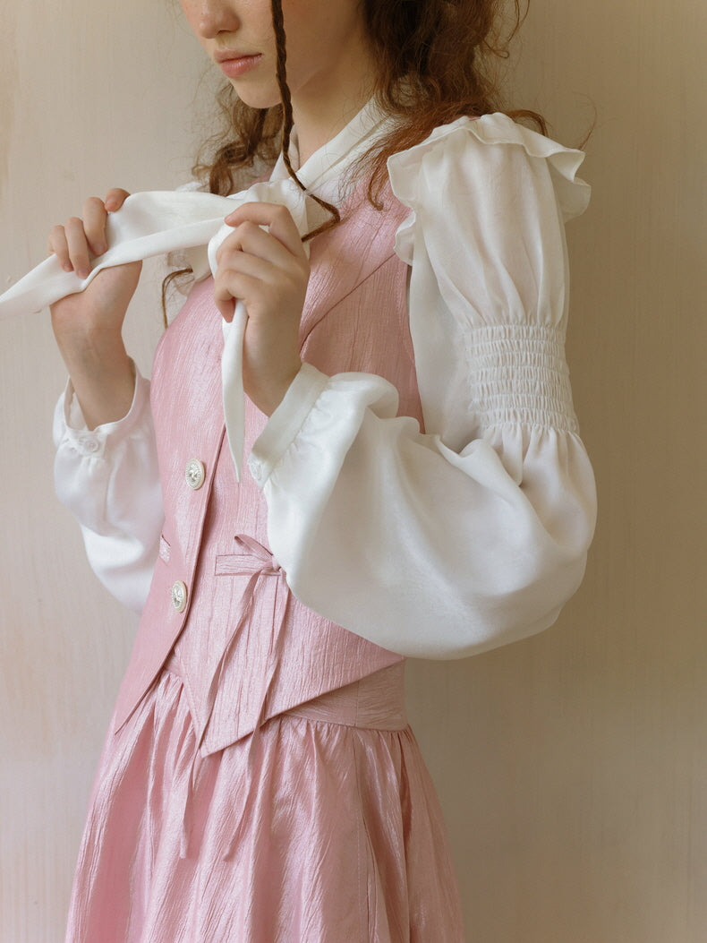 Soft Pink Satin Buttoned Vest