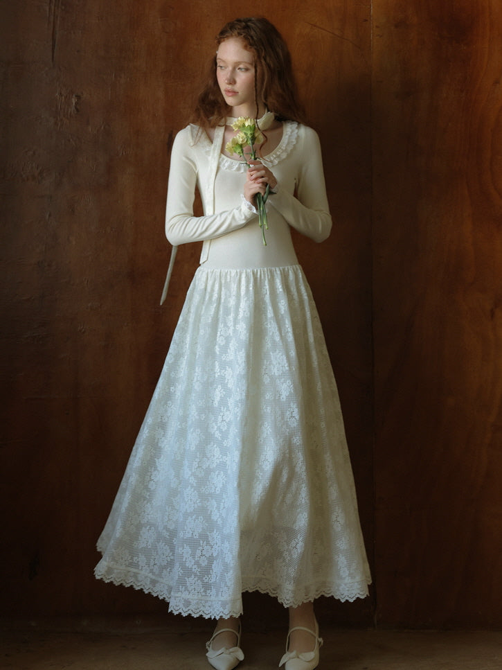 Dreamy White Lace Knit Dress