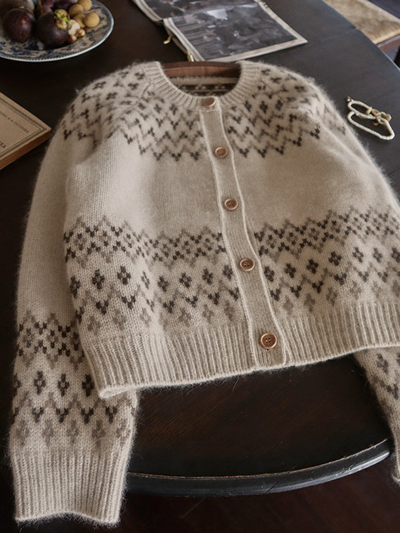 Vintage-Inspired Nordic Wool Blend Cardigan