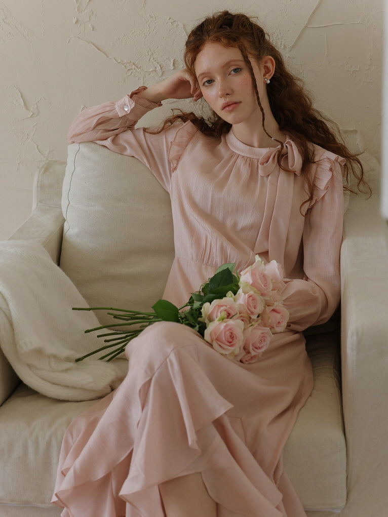 Blush Petal Ruffle Long Dress