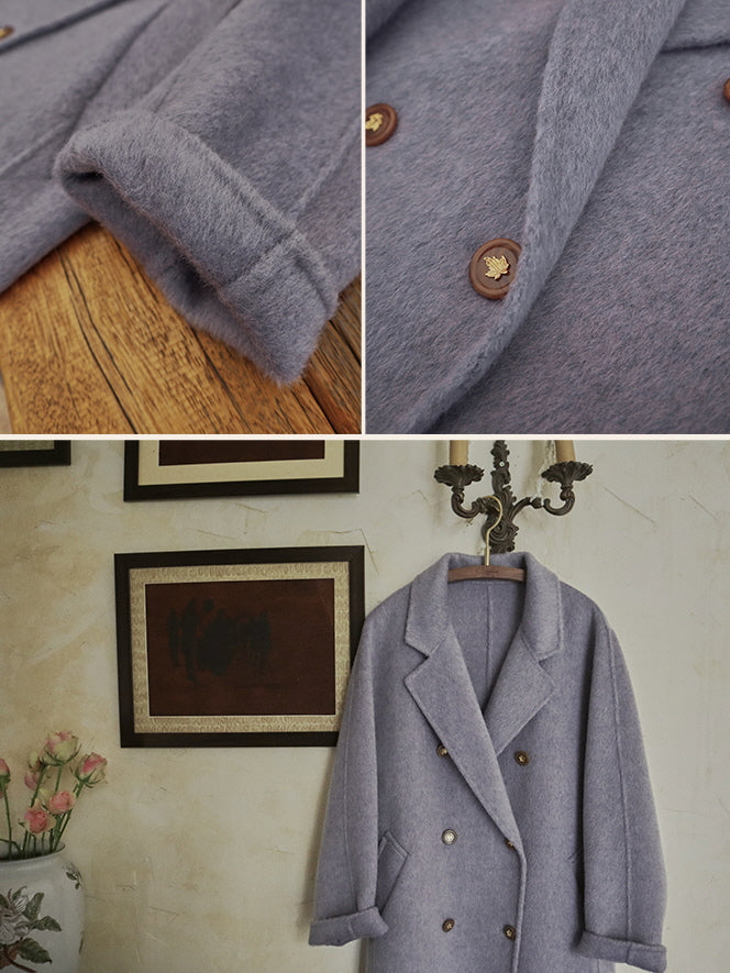 Vintage Lavender Wool Double-Breasted Coat