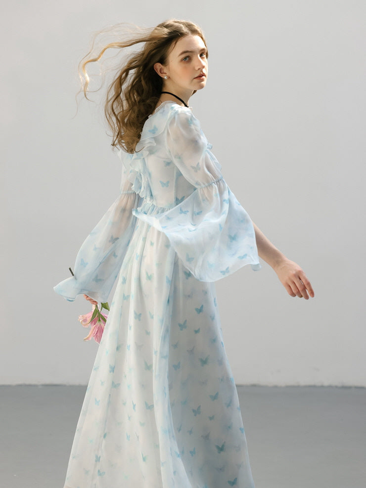 Whimsical Light Blue Butterfly Dream Dress