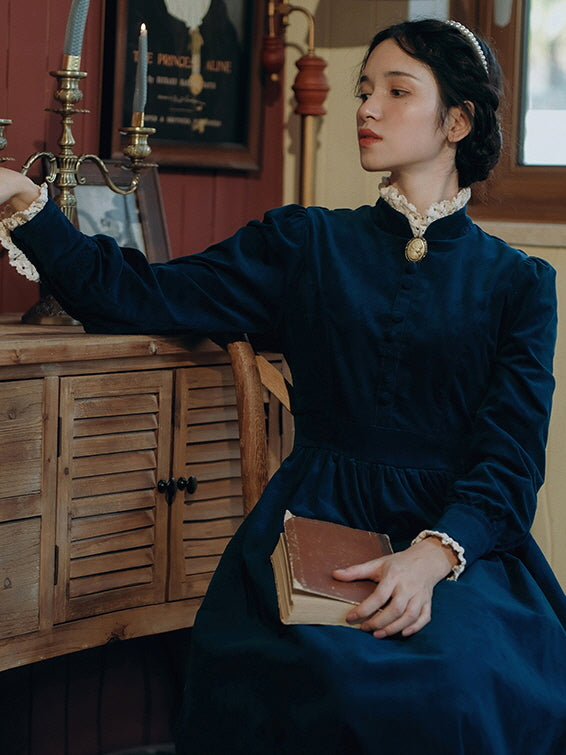 Navy Velvet Victorian Dress