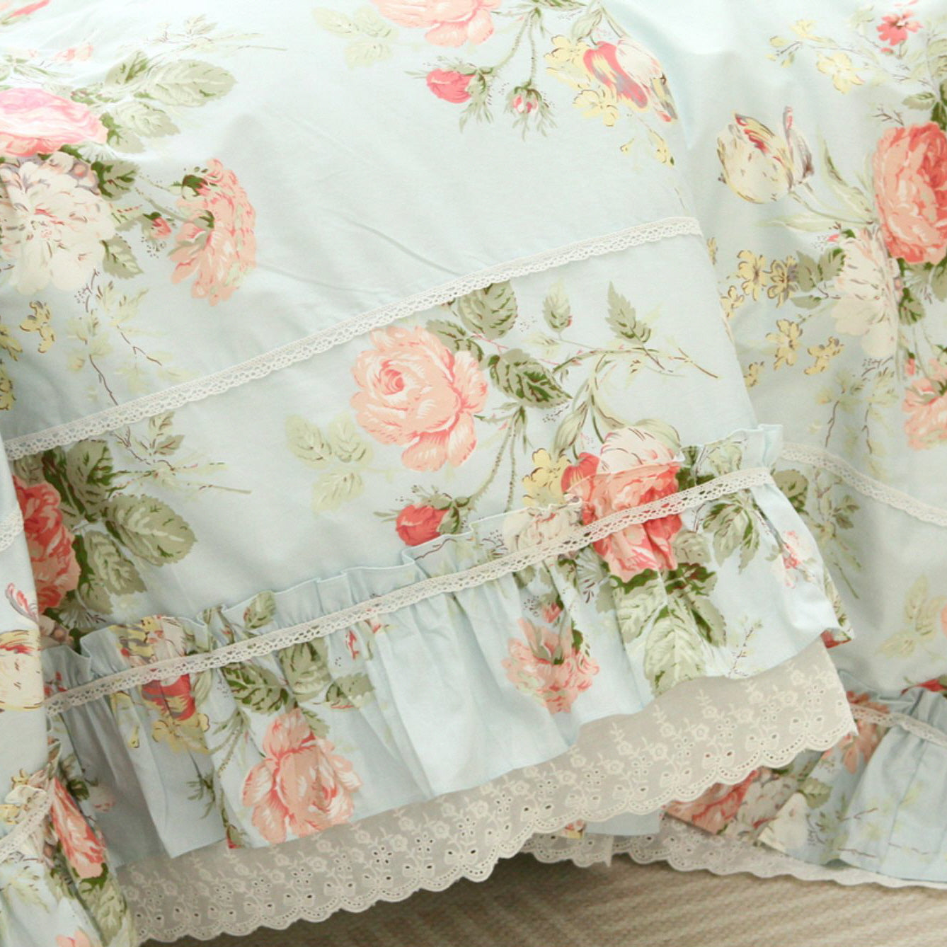 Princess Ruffle Blue Floral Bedding Set