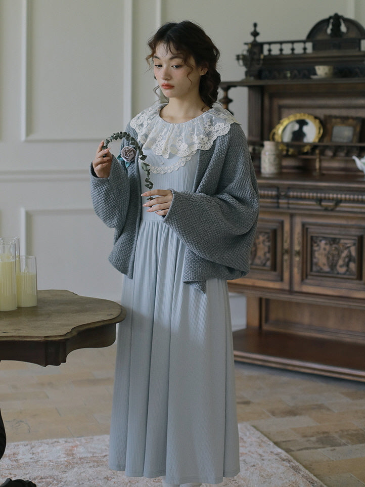 Powder Blue Lace Collar Knit Dress