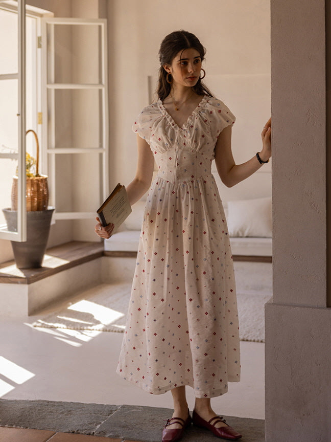 Floral Embroidered Summer Dress - Cottagecore Outfit, Retro Aesthetic White(Pre-Sale 25days) / S Floral Embroidered Summer Dress - Cottagecore Outfit, Retro Aesthetic White(Pre-Sale 25days) / S