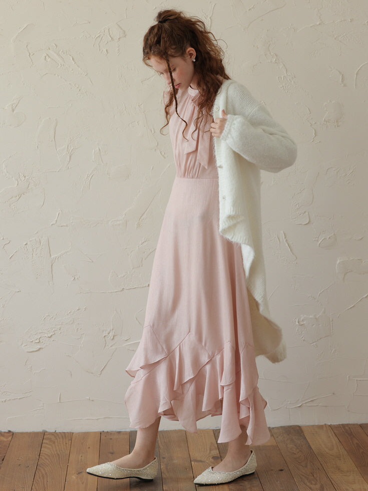 Blush Petal Ruffle Long Dress