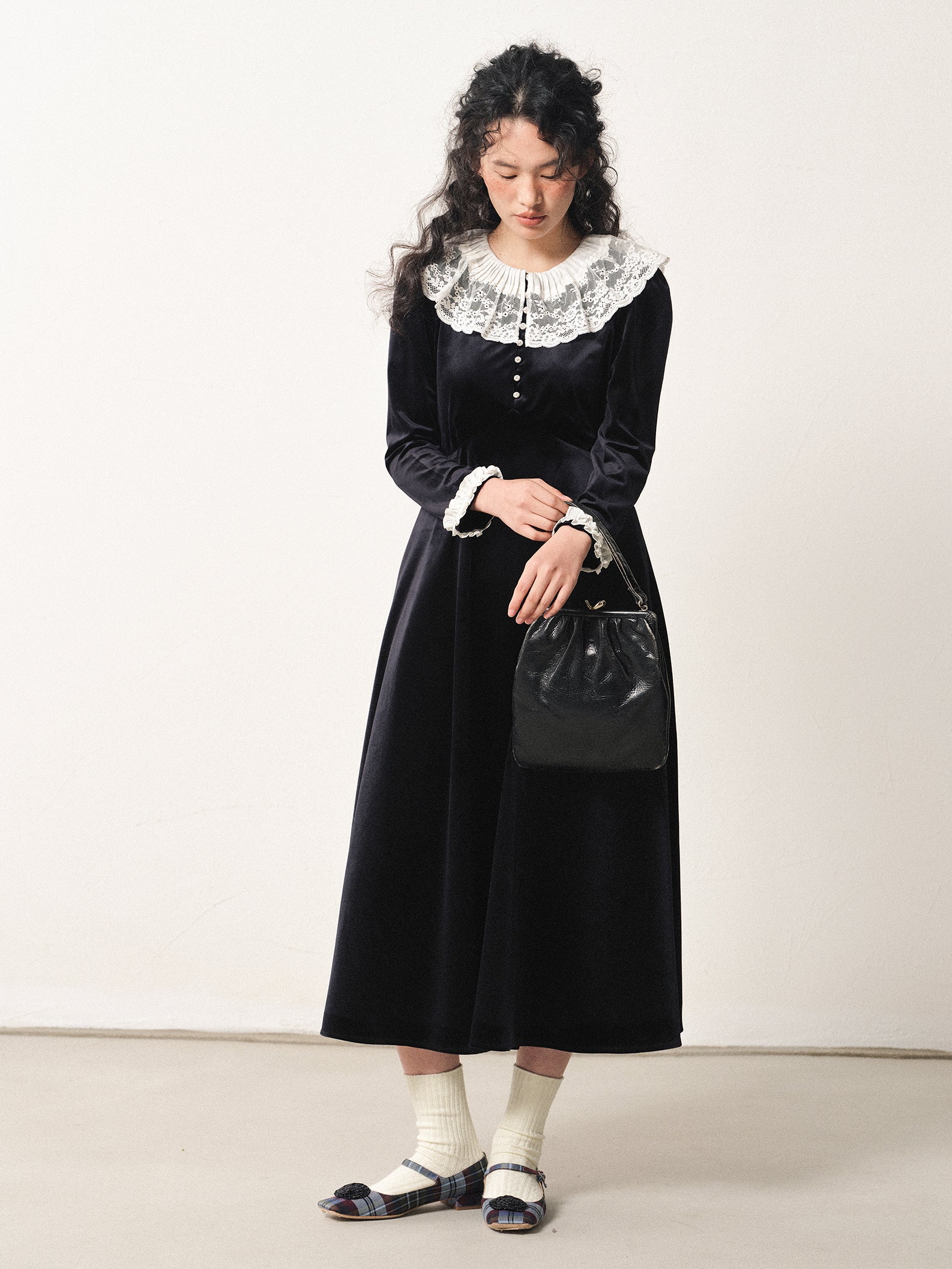 Vintage Velvet Lace Collar Dress