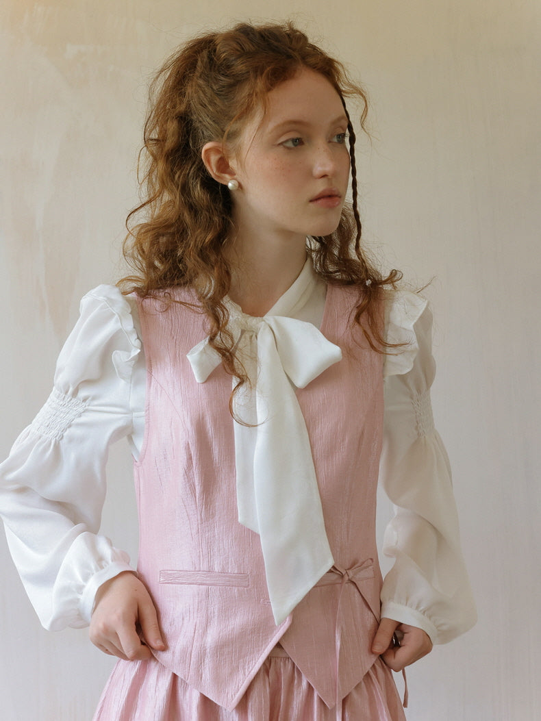 Soft Pink Satin Buttoned Vest