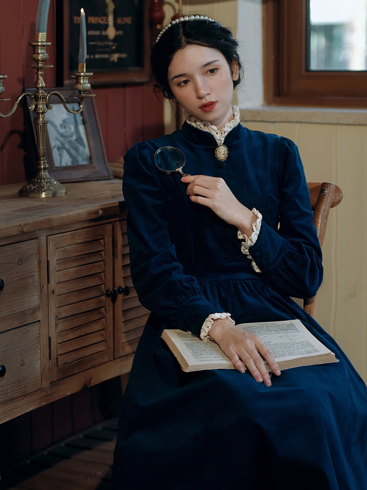 Navy Velvet Victorian Dress