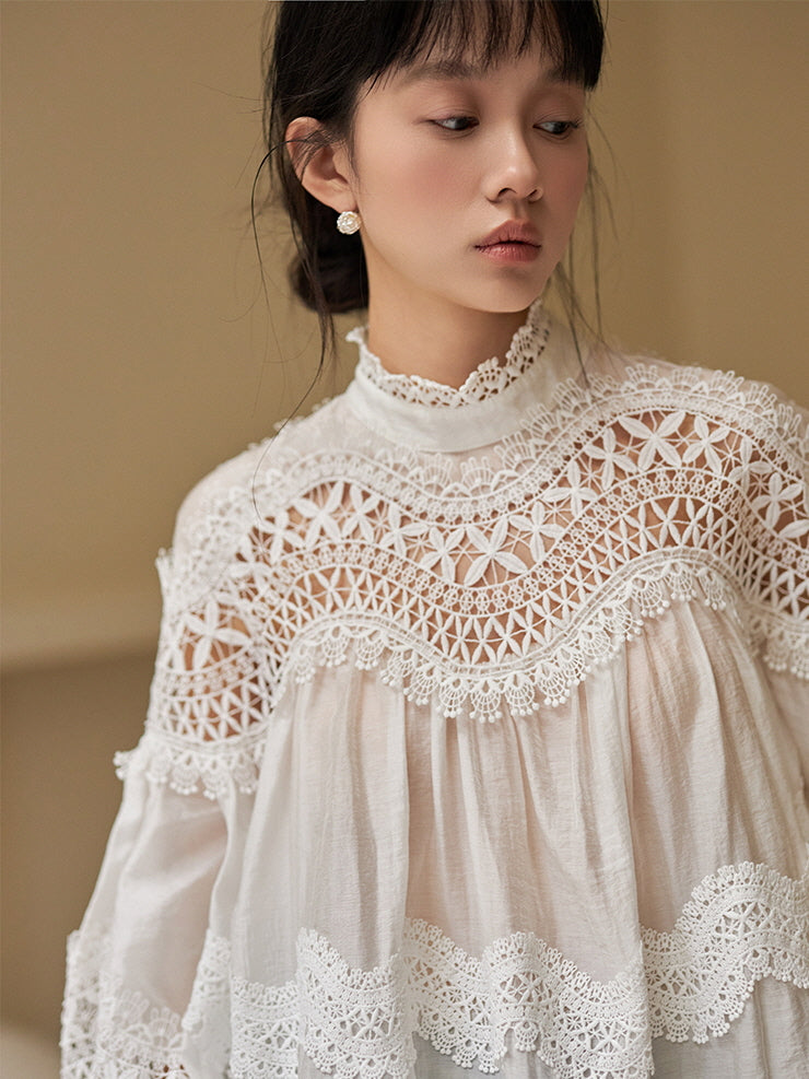 Victorian-Inspired White Lace Blouse