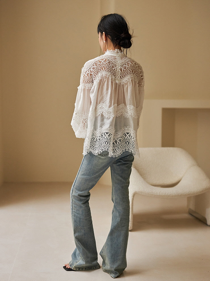 Victorian-Inspired White Lace Blouse