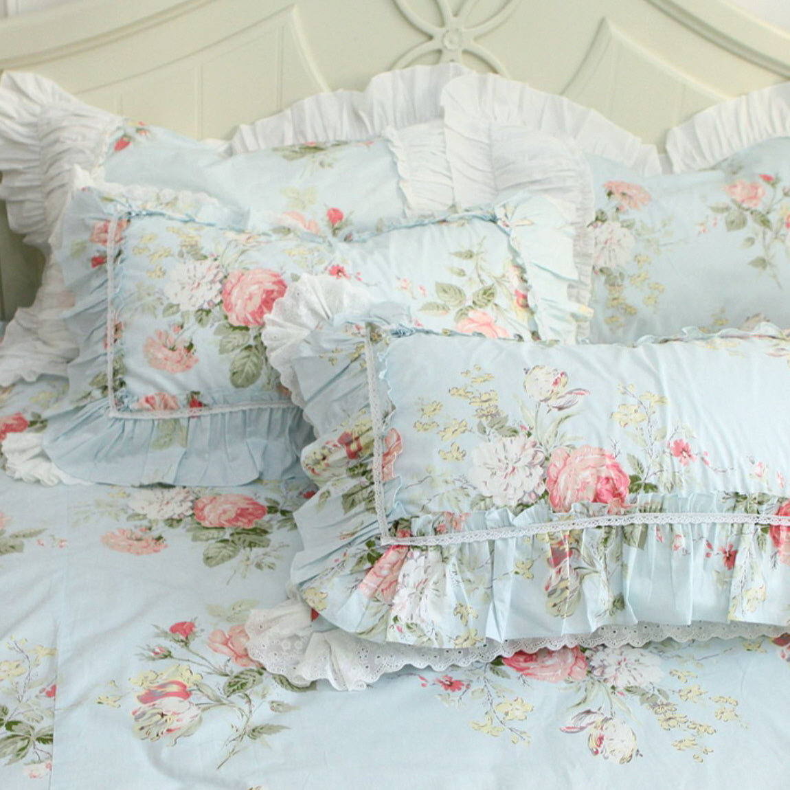 Princess Ruffle Blue Floral Bedding Set