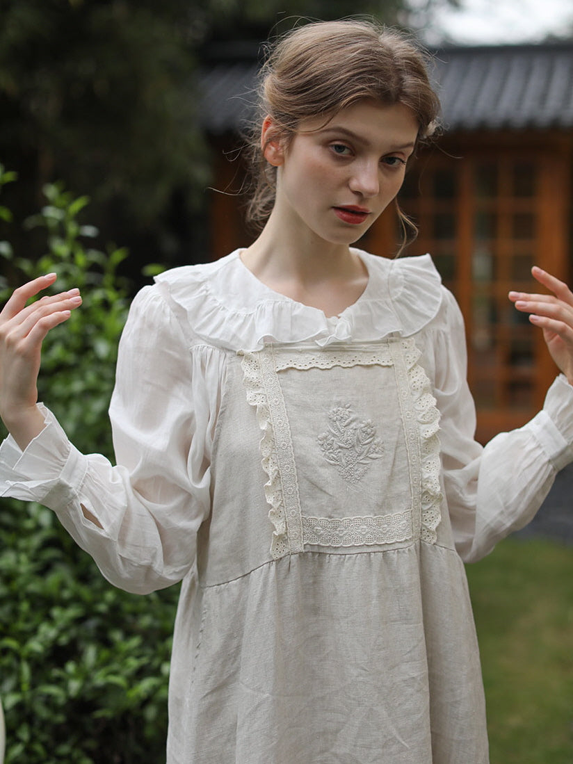 Lace Trim Vintage Linen Apron Dress