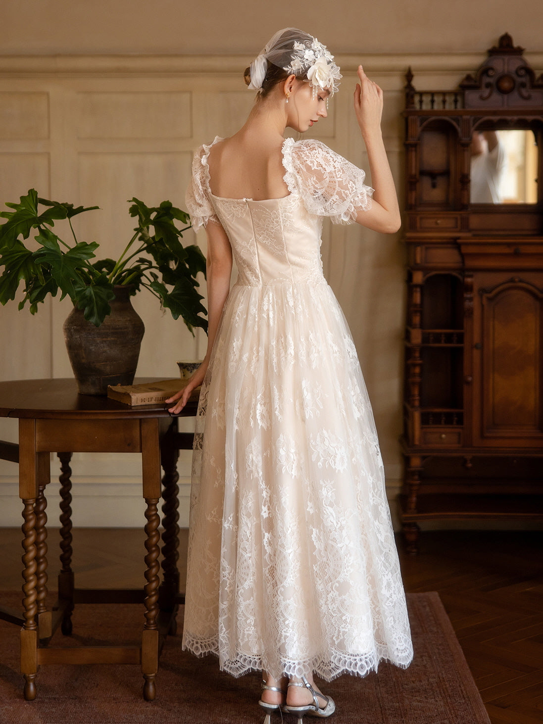 Soft Ivory Vintage Lace Princess Gown