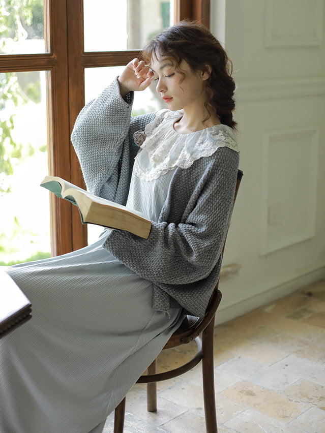 Powder Blue Lace Collar Knit Dress