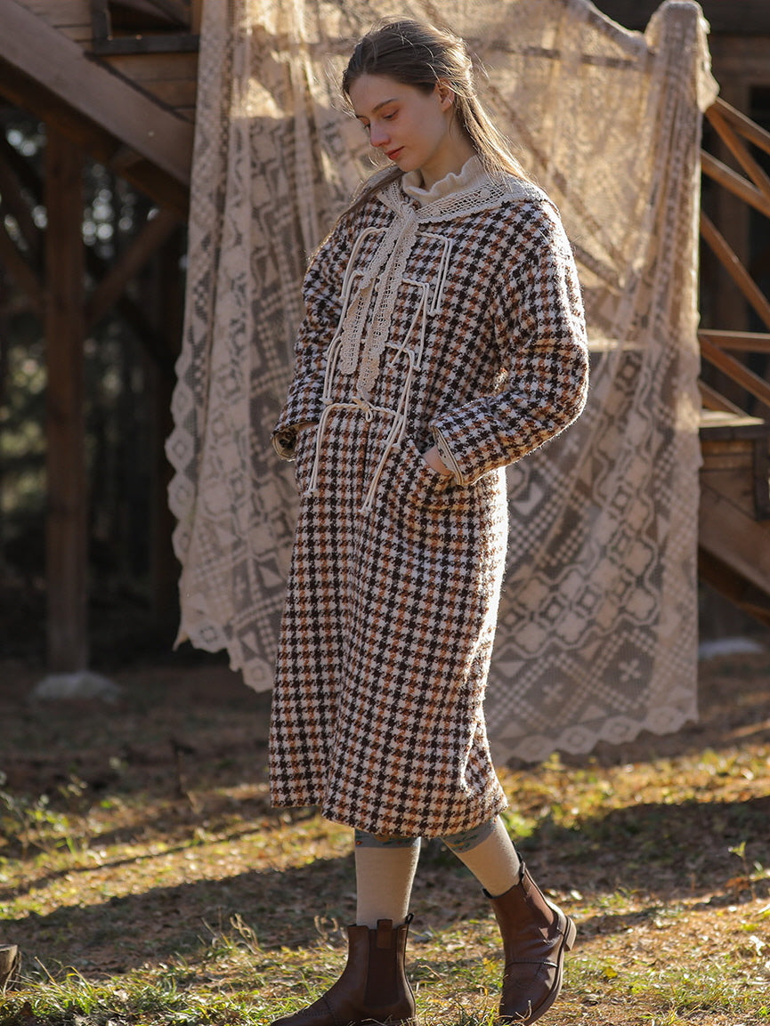 Vintage Houndstooth Lace Trim Coat