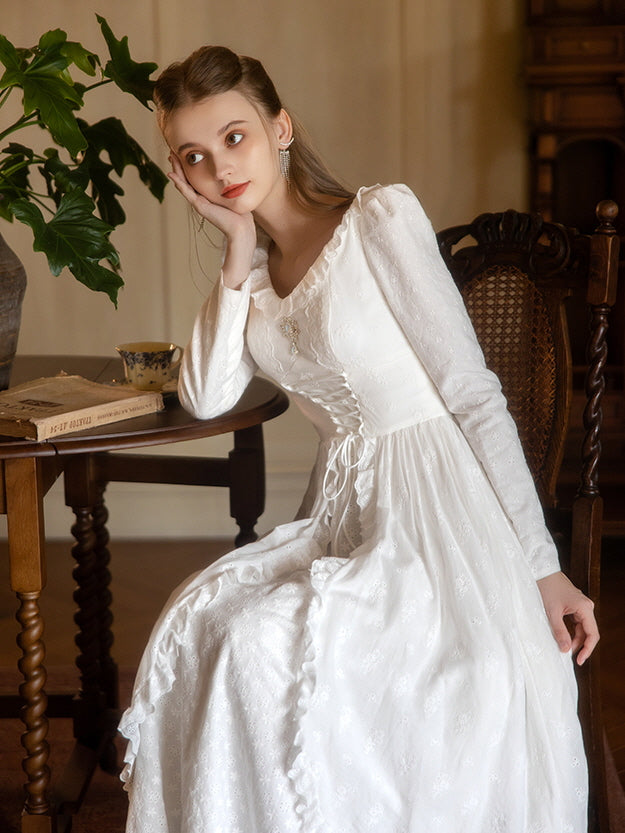 Princess Lace Vintage White Long Dress