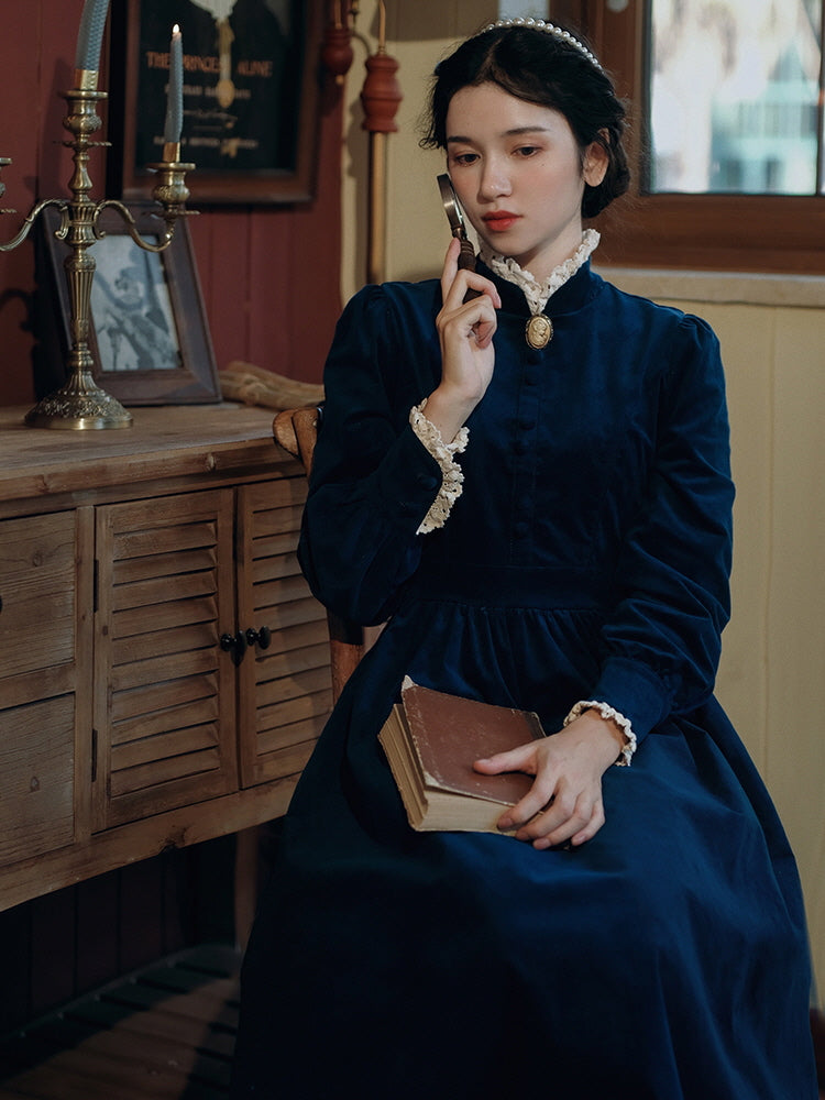 Navy Velvet Victorian Dress