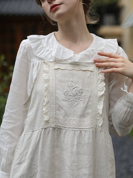 Lace Trim Vintage Linen Apron Dress