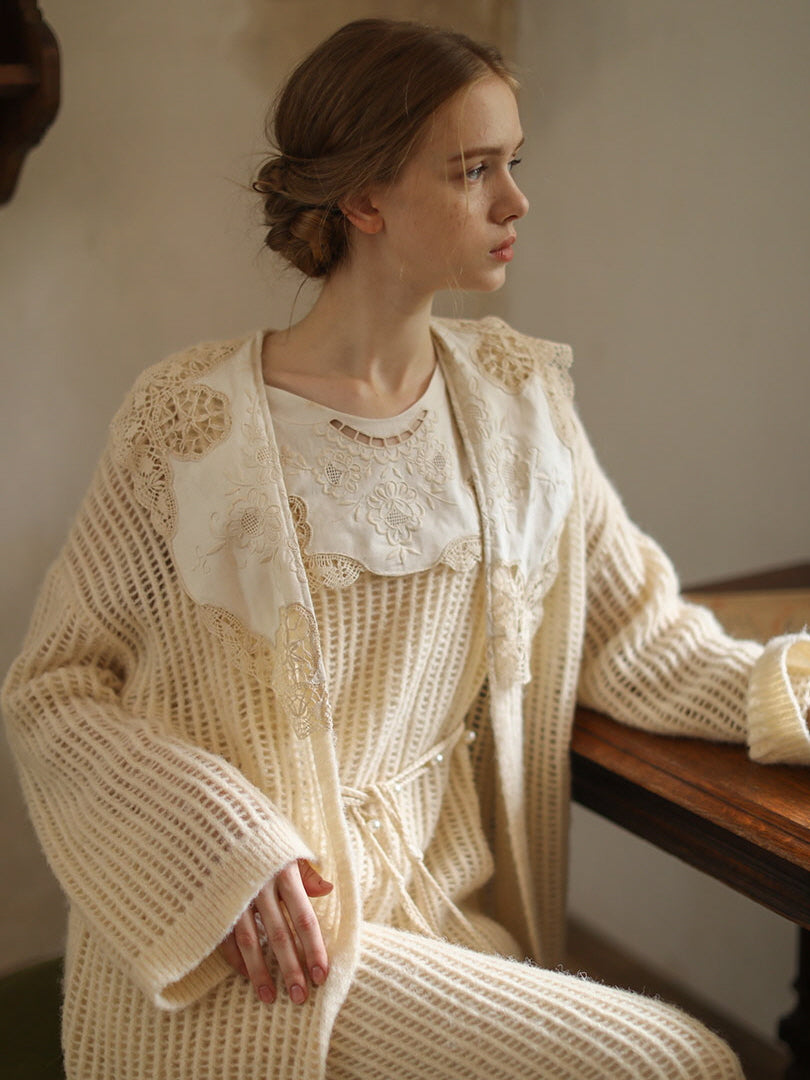 Lace Collar Vintage Wool Blend Cardigan