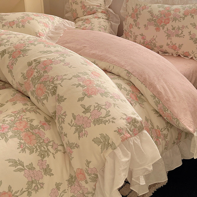 Princess Floral Pink Cotton Bedding Set