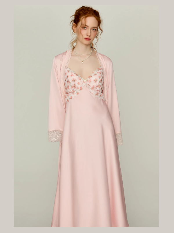 Blush Rose Garden Lace Nightgown Set