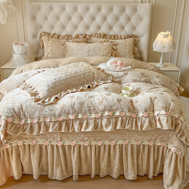 Princess Velvet Rose Ruffle Bedding Set