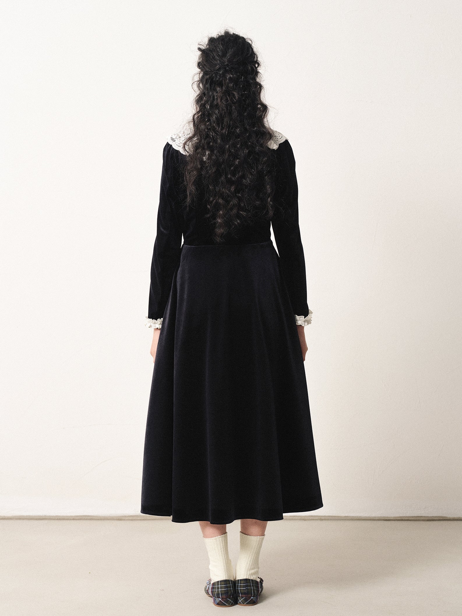 Vintage Velvet Lace Collar Dress