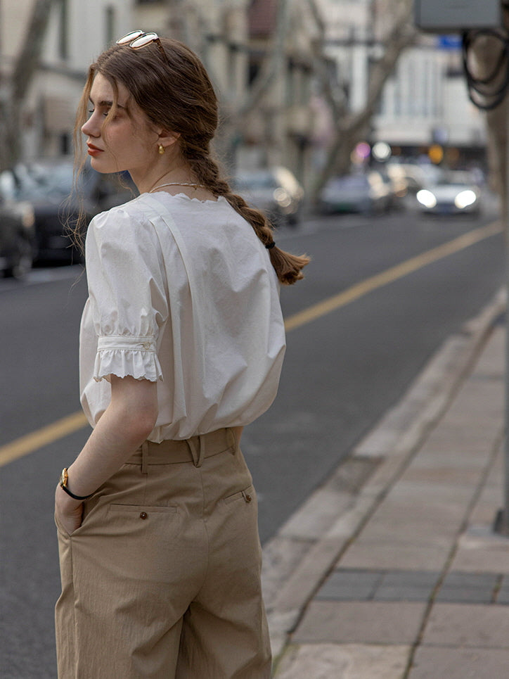 Emma's Romantic White Collar Blouse