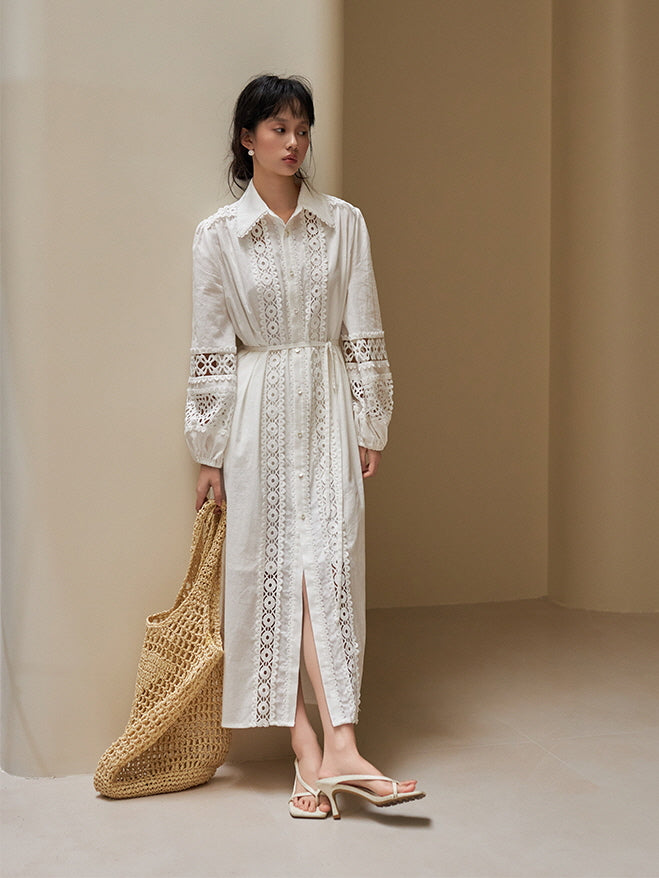 Ethereal Lace-Trimmed Cotton Ramie Dress