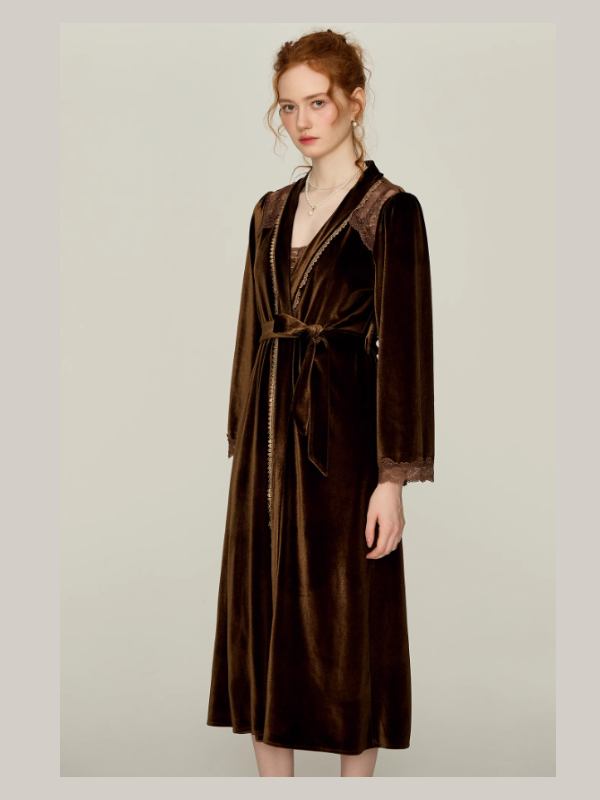 Moonlit Chocolate Lace Corset Nightgown & Robe