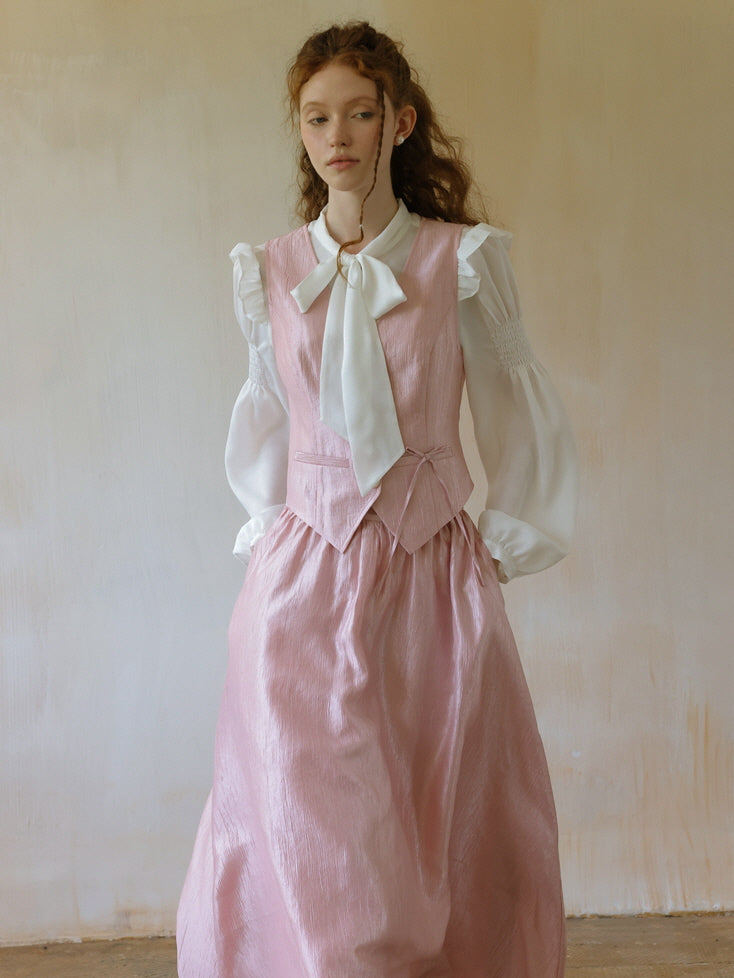 Soft Pink Satin Buttoned Vest