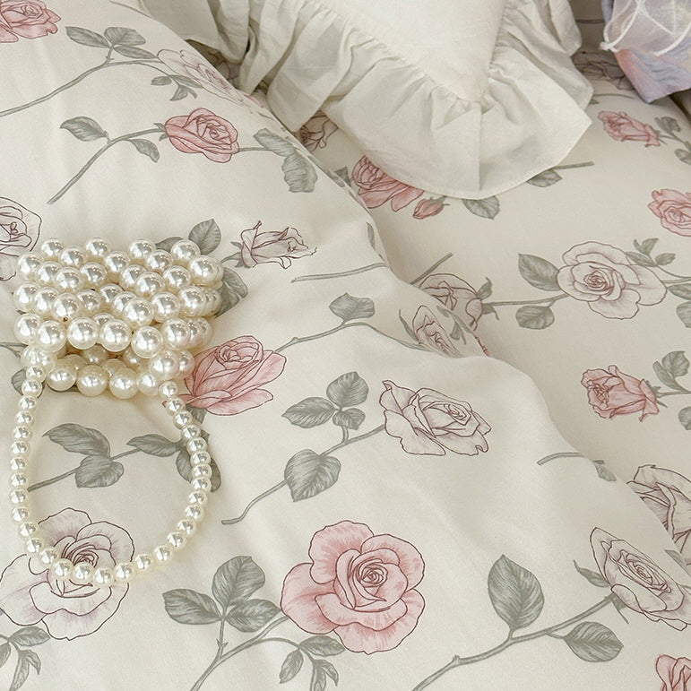 Retro Style Pink Rose Bedding Set