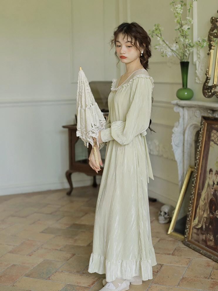 Vintage Olive Velvet Lace Gown