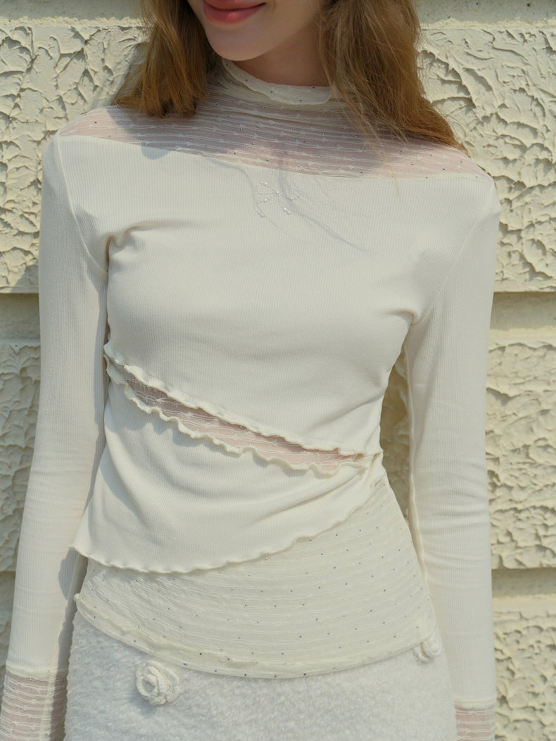 Pearl Lace Sheer Panel Top