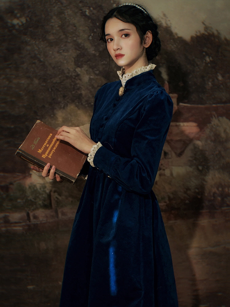 Navy Velvet Victorian Dress