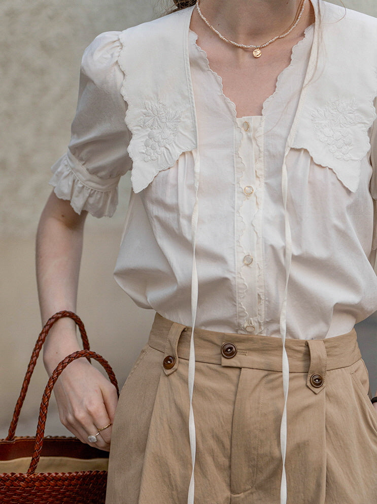 Emma's Romantic White Collar Blouse