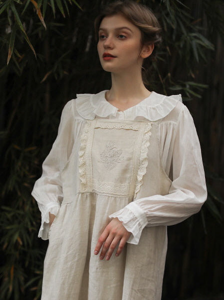 Lace Trim Vintage Linen Apron Dress