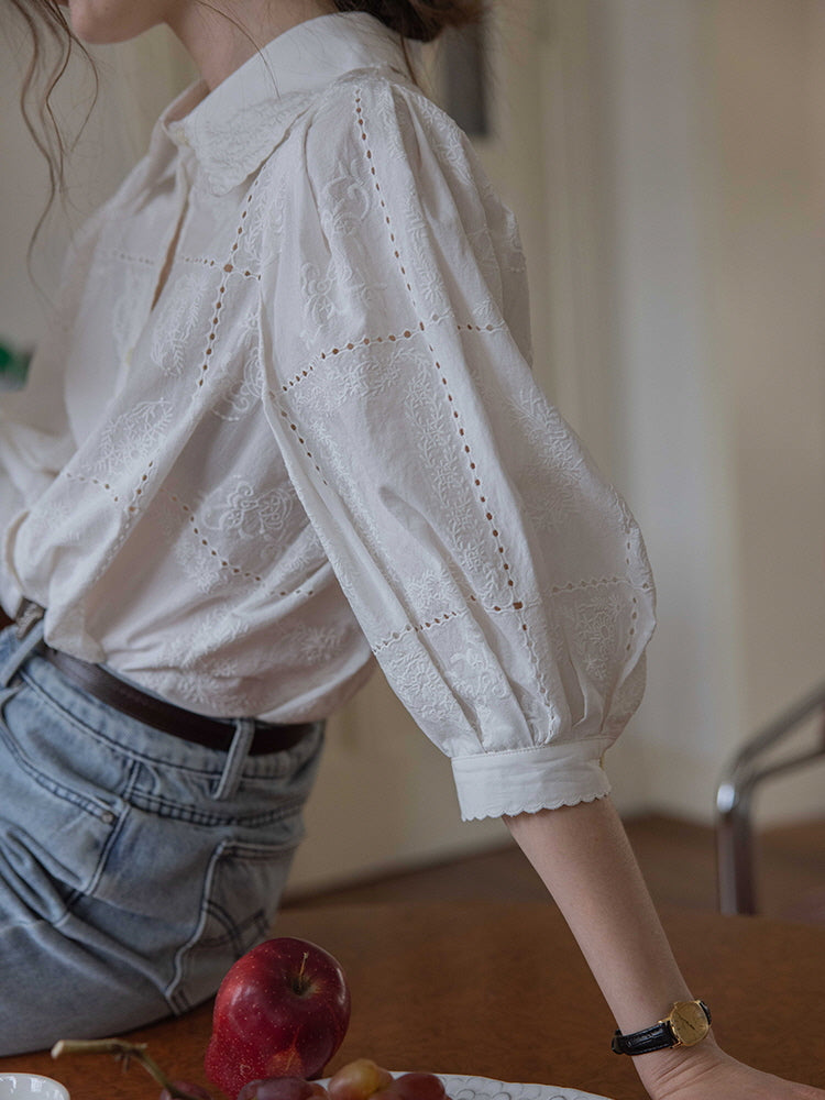 Vintage Embroidered Cotton Blouse