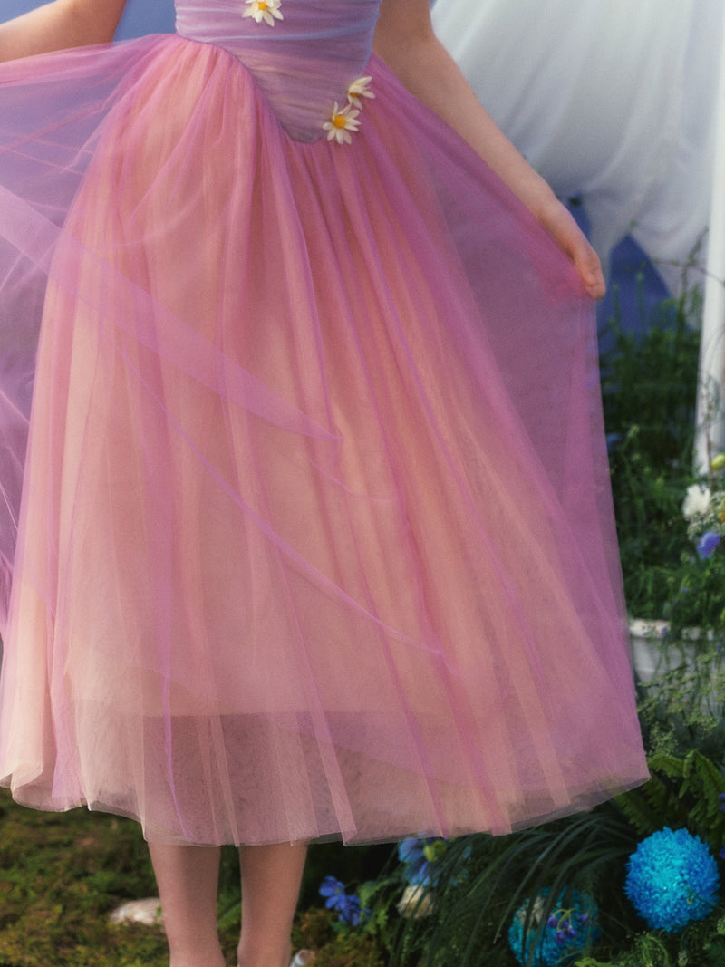 Pink fairy dress style tulle irregular princess dress  A51